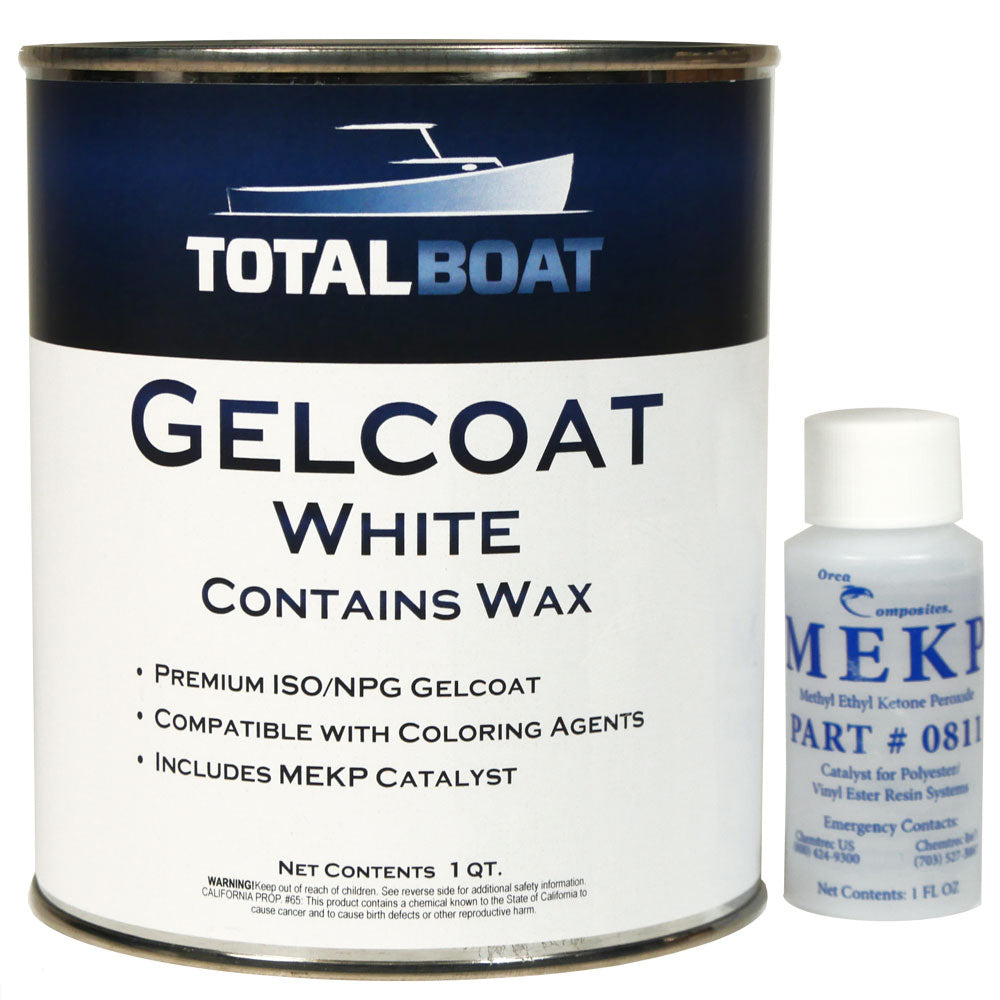 TotalBoat Marine Gelcoat for Boat Building, Repair and Composite Coatings (White, Quart with Wax)